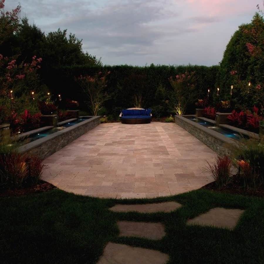 Natural Stone Patio - Travertine "Noche" Courtyard - French Pattern with Inlays - Southampton, Long Island NY