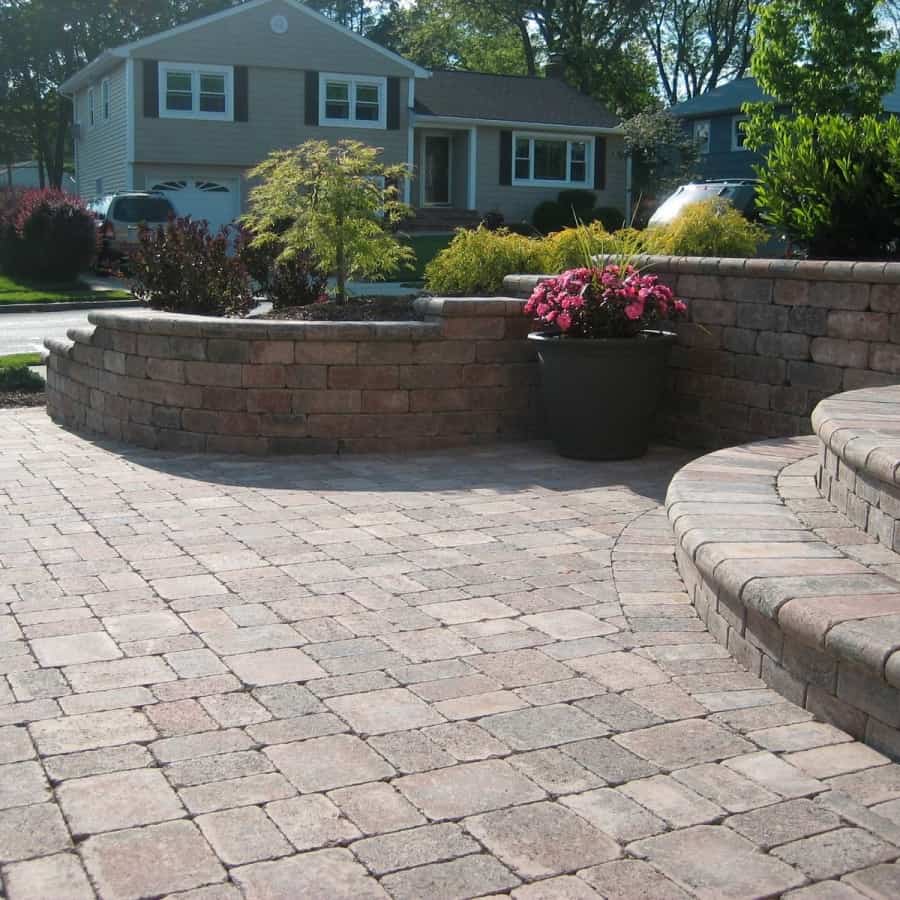 Retaining Wall - Unilock Dimesional Tumbled Wall System - Color - Terra Cota - with full nose cap - Plainview, Long Island NY