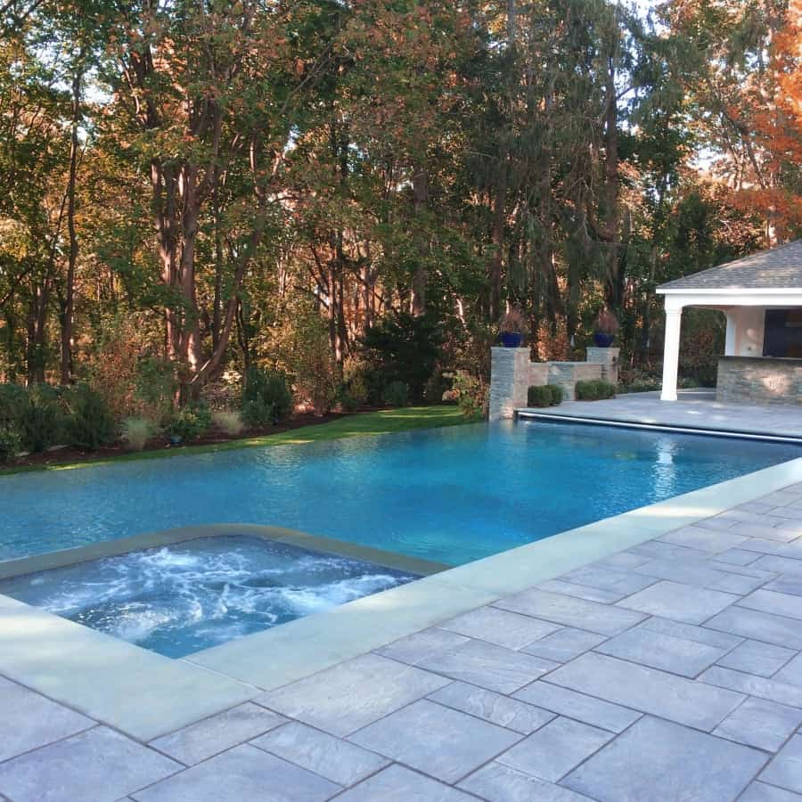 24' x 44' Gunite Pool with 44' Infinity Edge, 8' x 8' Custom Spa, and Automatic Cover - Manhasset, Long Island NY