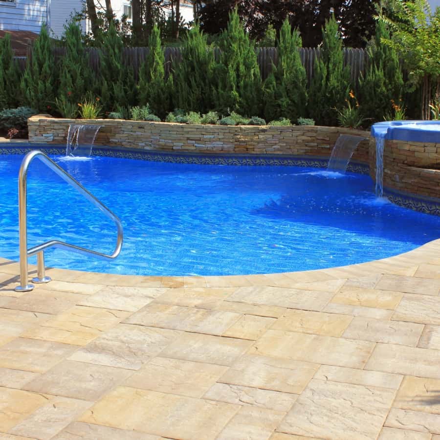 Free Form Pool with Spill over Spa and Sheer Descent Water Features - Merrick, Long Island NY