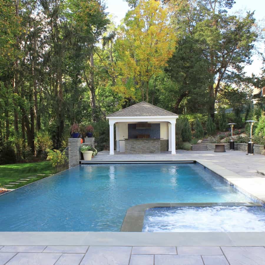 8' x 8' Custom Gunite Spa, 24' x 44' Pool with 44' Infinity Edge and Automatic Cover - Manhasset, Long Island NY