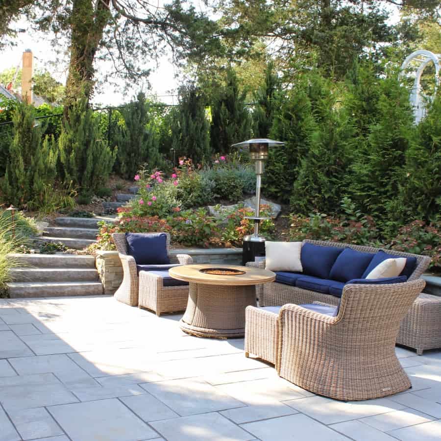 Landscape Plantings – Blue Point Juniper and Arborvitae Plicatta with Hydrangea and flowering perennials – Manhasset, Long Island NY
