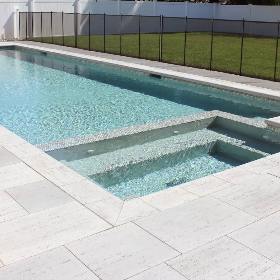 45' x 15' Gunite Pool with Glass Mosaic Tile and Spa - Syosset, Long Island NY