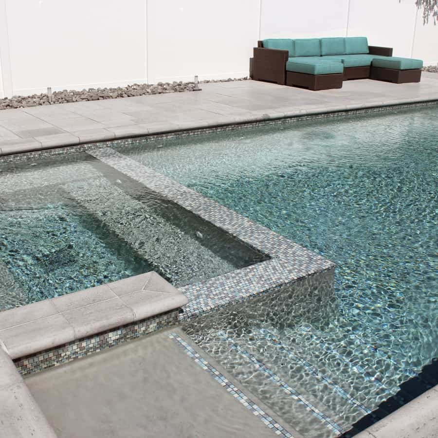 45' x 15' Gunite Pool with Glass Mosaic Tile and Spa - Syosset, Long Island NY
