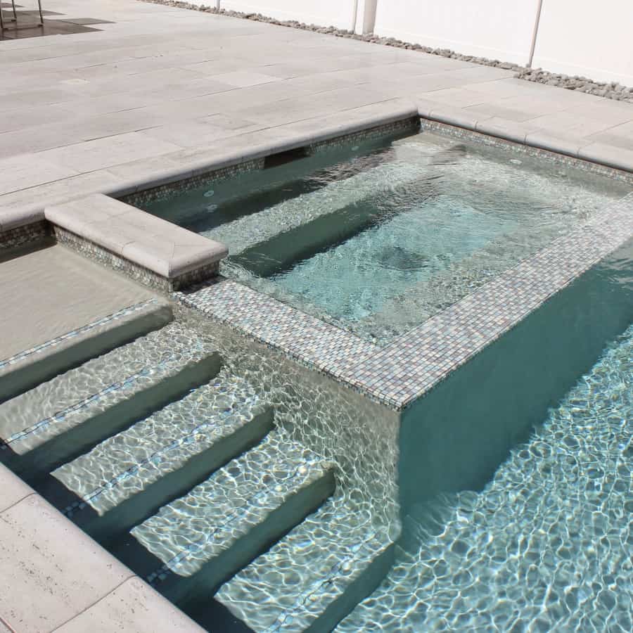 10' x 6' Gunite Spa with Glass Mosaic Tile and Custom Benches - Syosset, Long Island NY