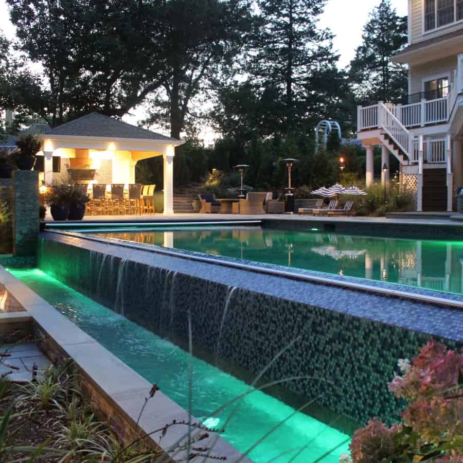24' x 44' Gunite Pool with 44' Infinity Edge, 8' x 8' Custom Spa, and Automatic Cover - Manhasset, Long Island NY