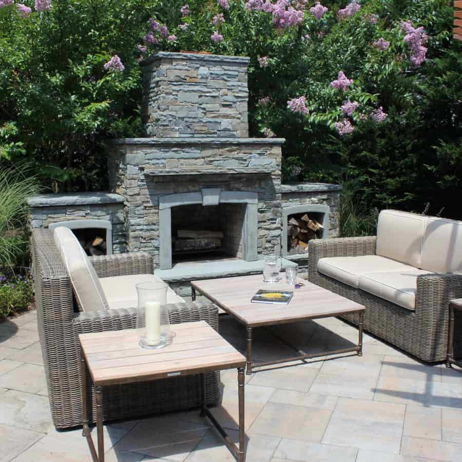 Grand Outdoor Fireplace with Natural Bluestone Veneer - Roslyn Heights, Long Island NY