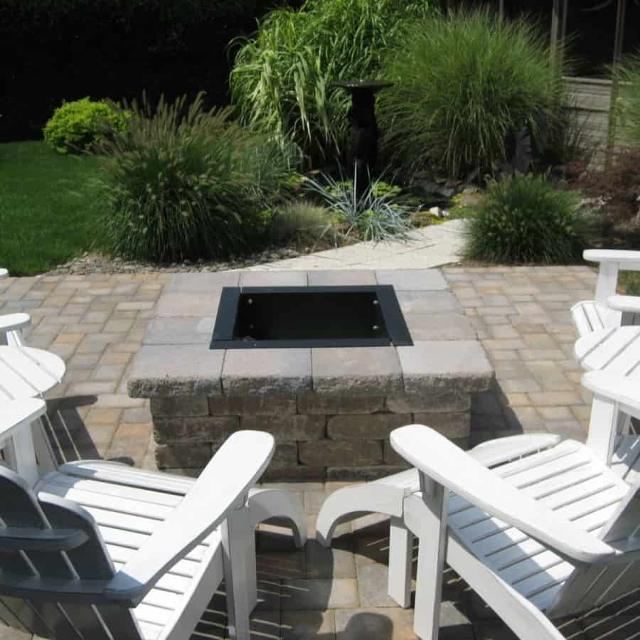 Cambridge - Old English - Color - Toffee/Onyx - Square Fire Pit with grill grate and fire retardant insert - Islip Terrace, Long Island NY