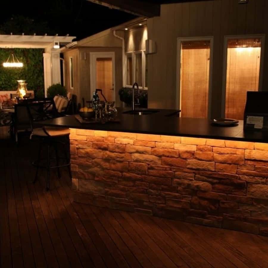 L Shaped Outdoor Kitchen/Bar with Bull Stainless Steel sink, refigerator, 30 inch grill - Melville, Long Island NY
