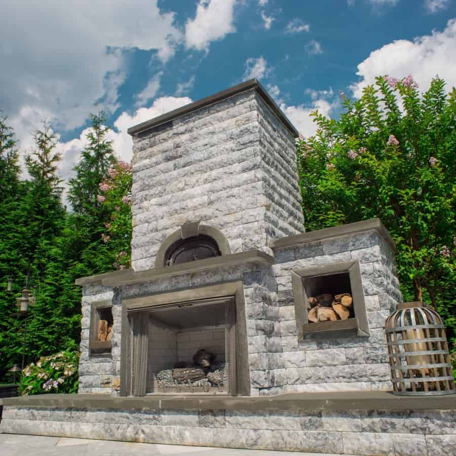 Grand Outdoor Fireplace with Pizza Oven - Marmiro Stone - Deep Blue - Plandome Manor, Long Island NY