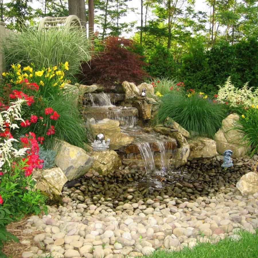 5' Moss Rock Pondless Waterfall with River Rounds - Dix Hills, Long Island NY