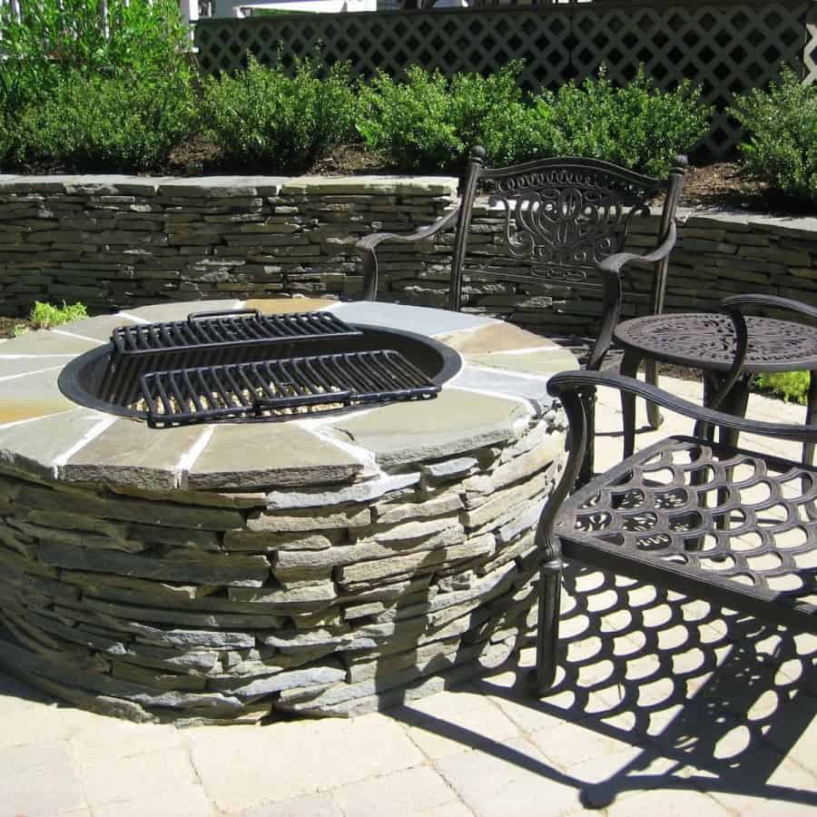 New York State stacked bluestone fire pit with fire retardant insert and grills - Dix Hills, Long Island NY