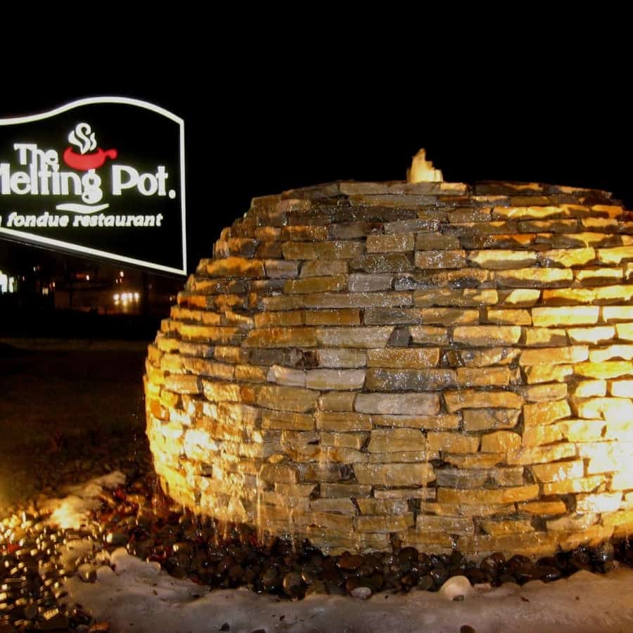 "The Preserve" constructed out of South Bay Quartzite stacked stone with River Round base - Farmingdale, Long Island NY
