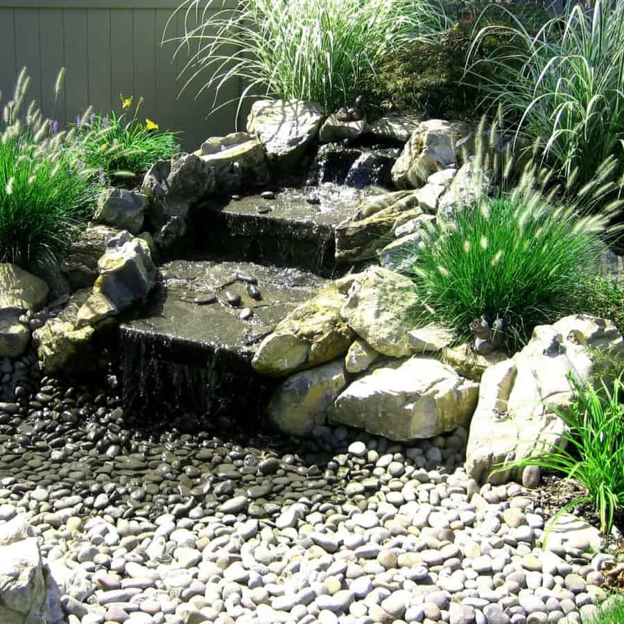 5' Moss Rock Pondless Waterfall with River Rounds - Dix Hills, Long Island NY