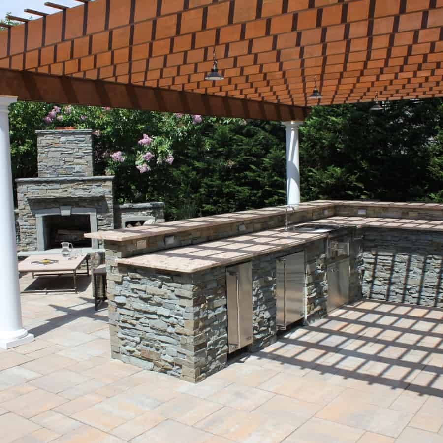 Grand Outdoor Fireplace with Natural Bluestone Veneer - Roslyn Heights, Long Island NY